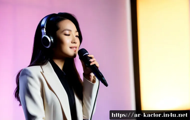 배수지 솔로 데뷔곡 분석 - Photorealistic Korean female solo pop singer in a modern recording studio, wearing an elegant modest...